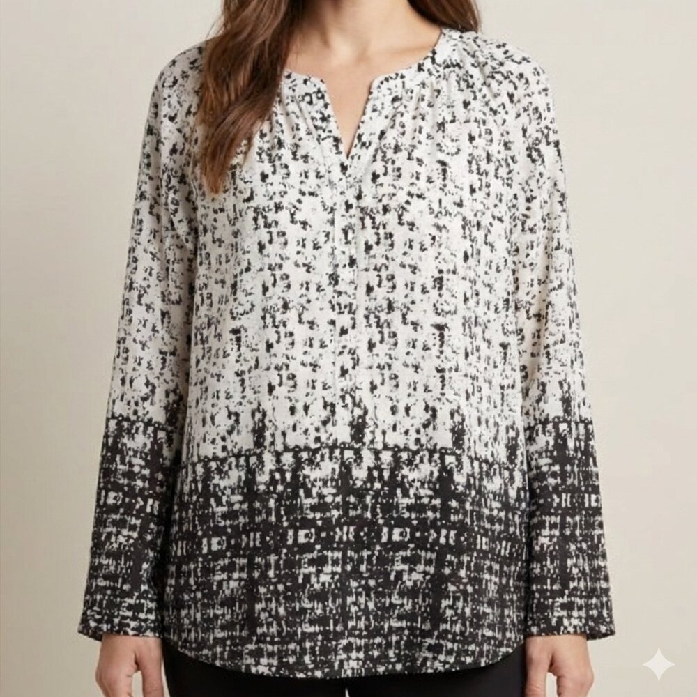 Haggar Clothing Petite Print Blouse Size Petite Large